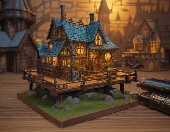 Whimsical Storybook Village at Golden Hour
