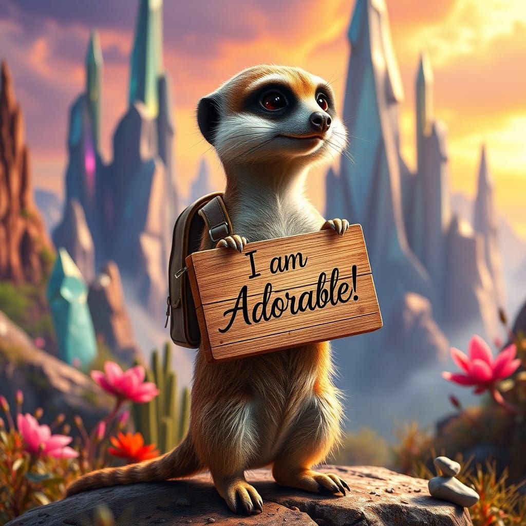 Adorable Meerkat Adventurer in Ethereal Landscape