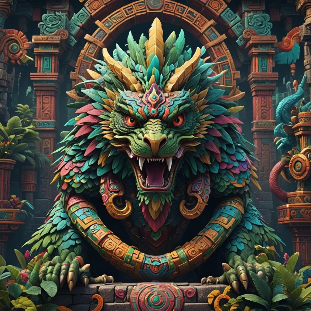 Vibrant Quetzalcoatl Fantasy Concept Art