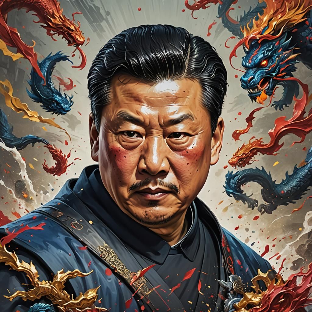Xi Jinping as Ninja: Hyperrealistic Splash Art Portrait