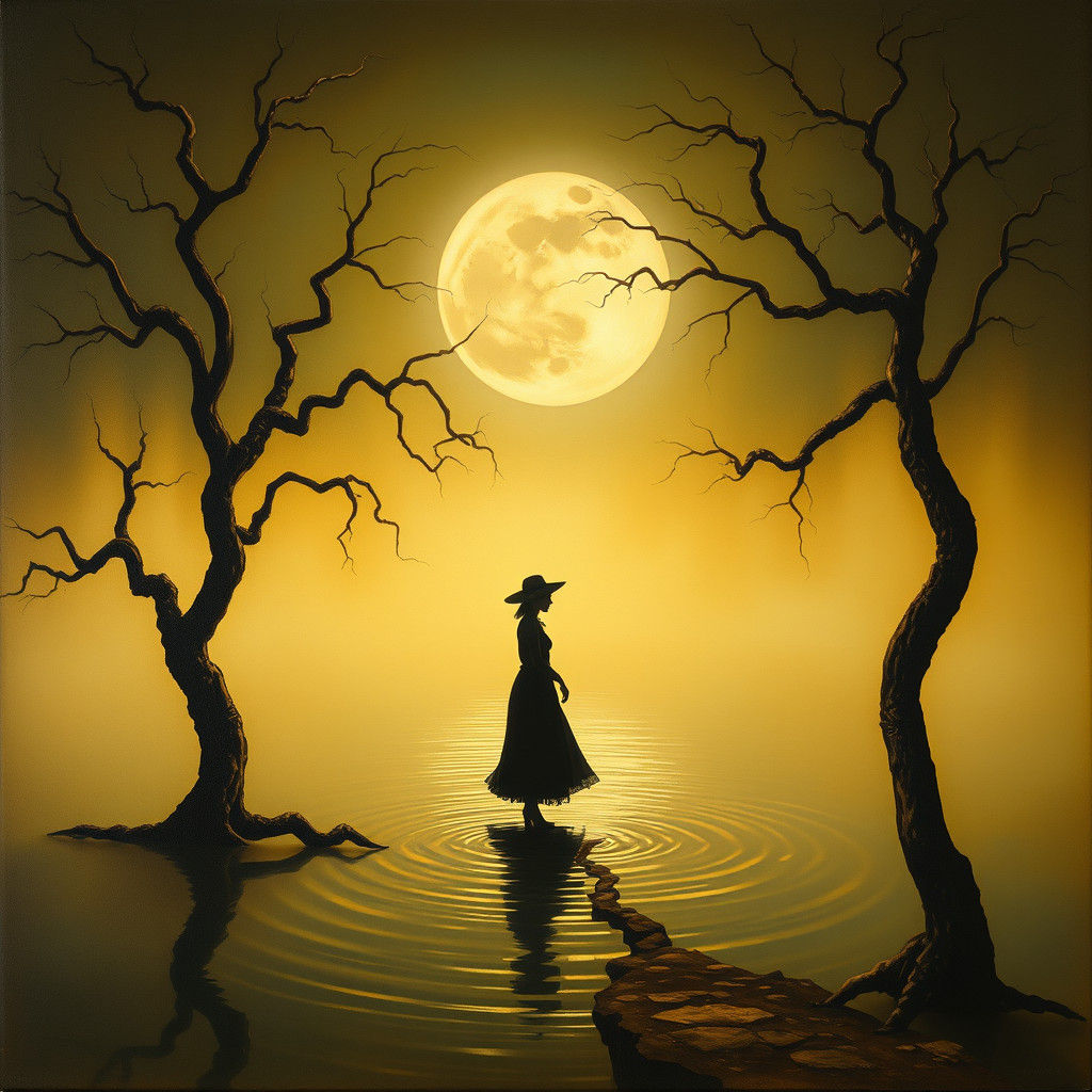 Dreamlike Surrealist Scene with Woman by Lake