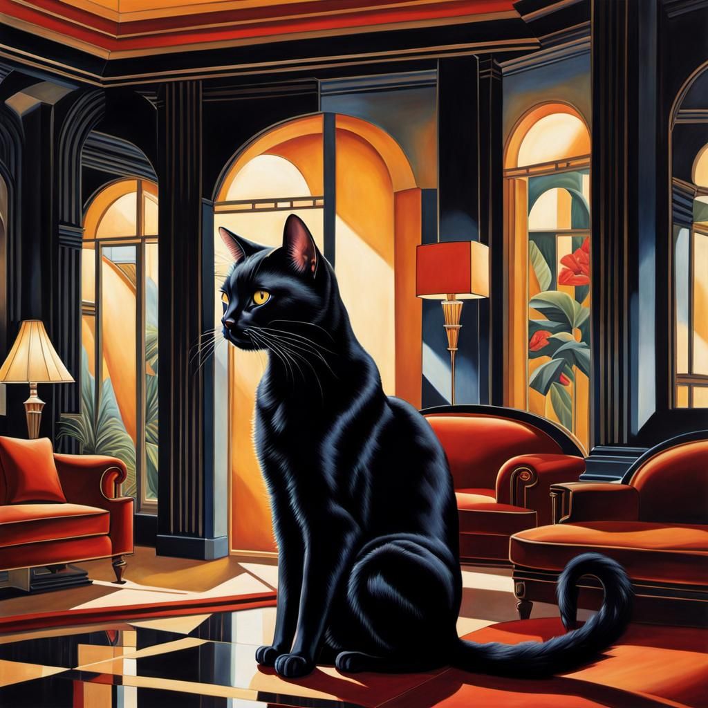 Art Deco Black Cat in Living Room