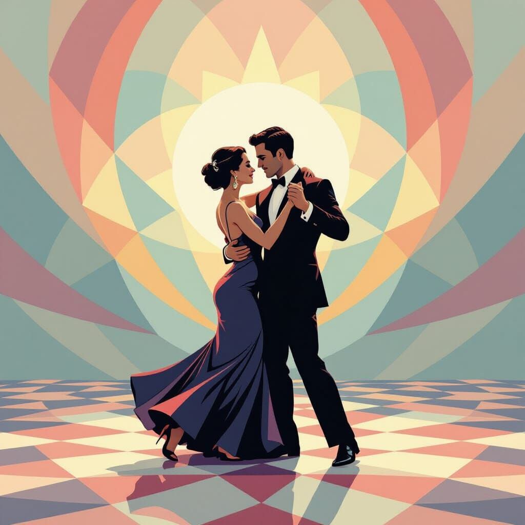Elegant Tango Dance in a Surreal Geometric Style