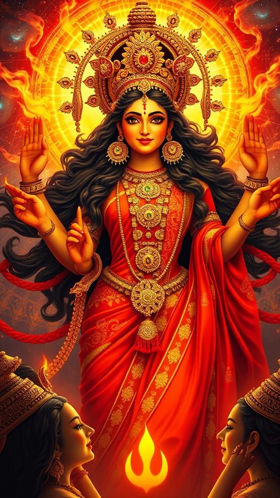 Divine Cosmic Battlefield Illuminated by the Trimurti