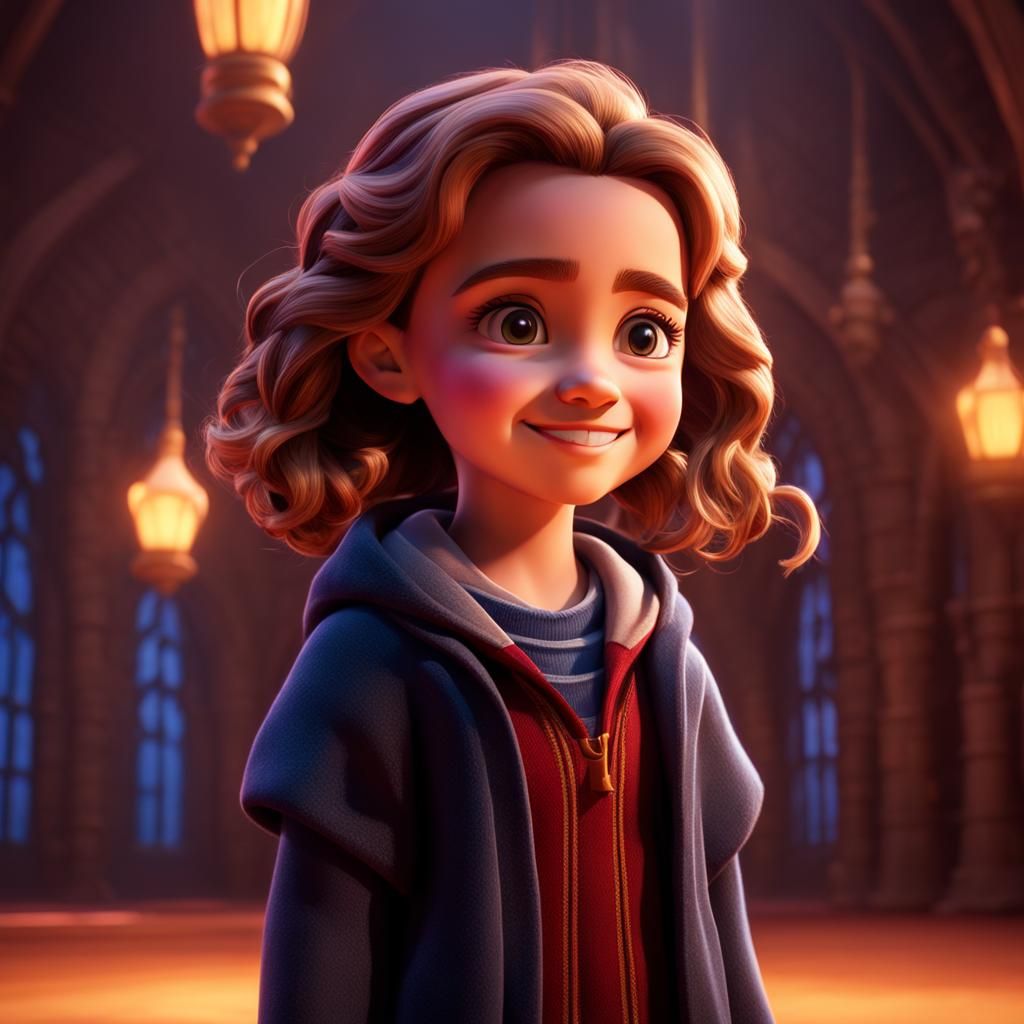 Cute Young Hermione Granger in Pixar 3D Style