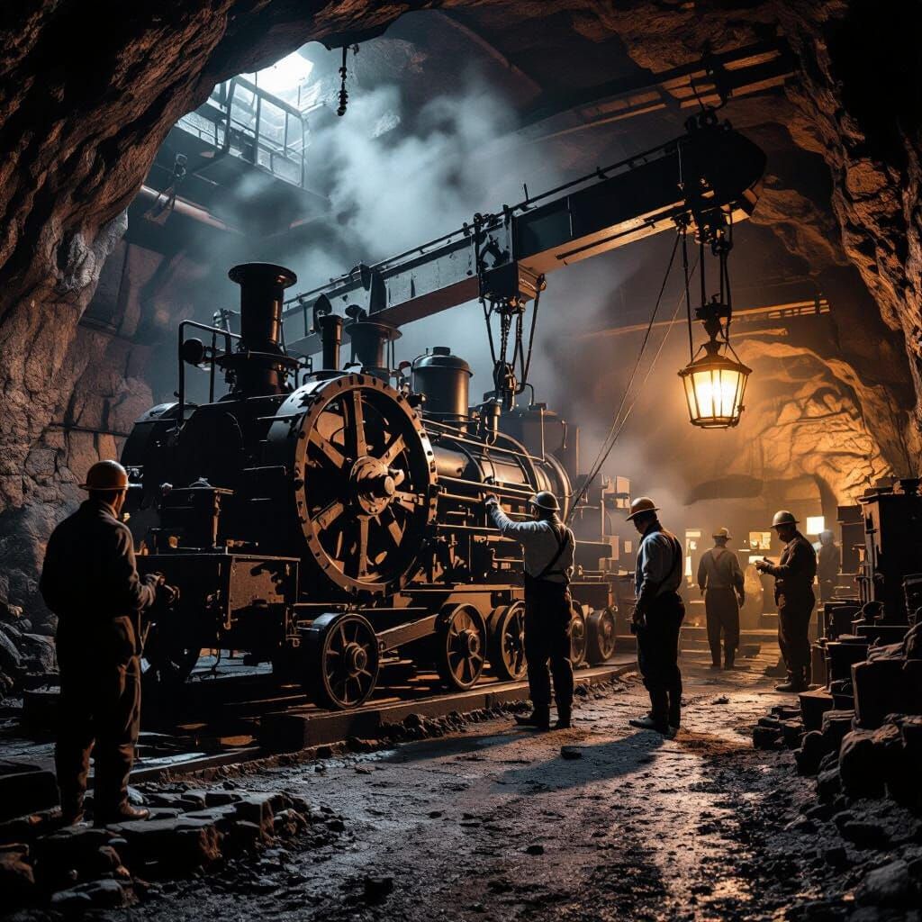 Newcomen's Atmospheric Engine at a Coal Mine