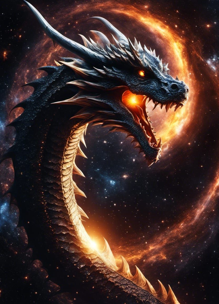 Stellar Dragon in Black Hole, Hyperrealistic Rendering