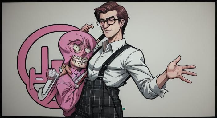 Anime Geek in Tartan Pants, Cel-Shaded Style