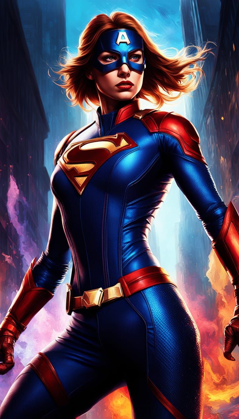 Hyperrealistic Superheroine Splash Art in Vibrant Colors