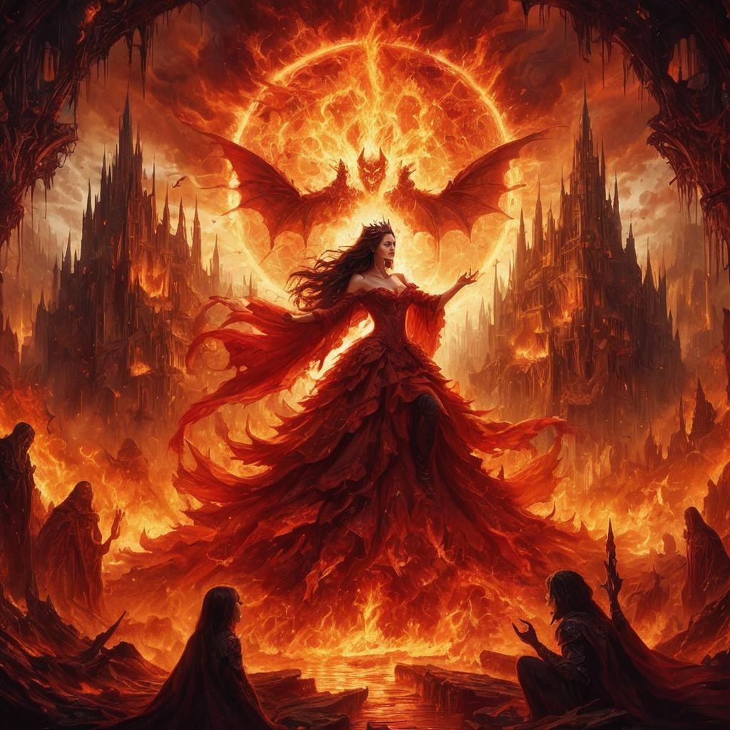 Fiery Hellscape: Vampire Queen in Inferno