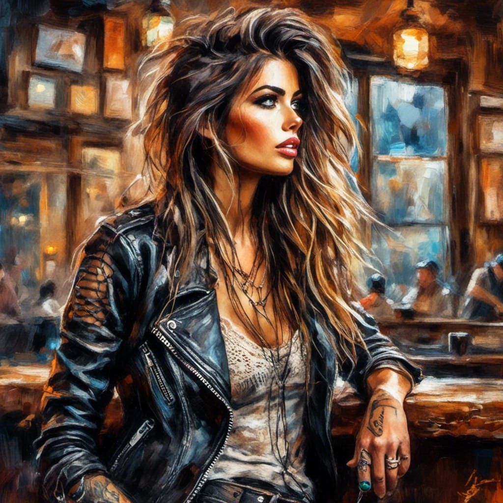 Grunge Biker Chick in Sturgis: Watercolor Impasto