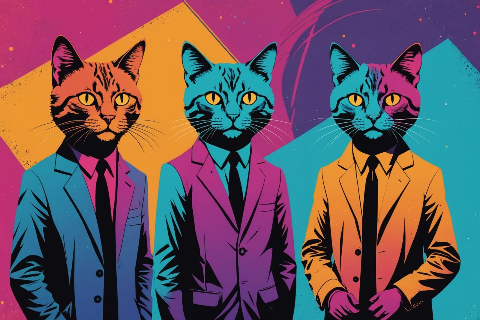 Retro-Futuristic Cat Jazz Trio in Vaporwave Style
