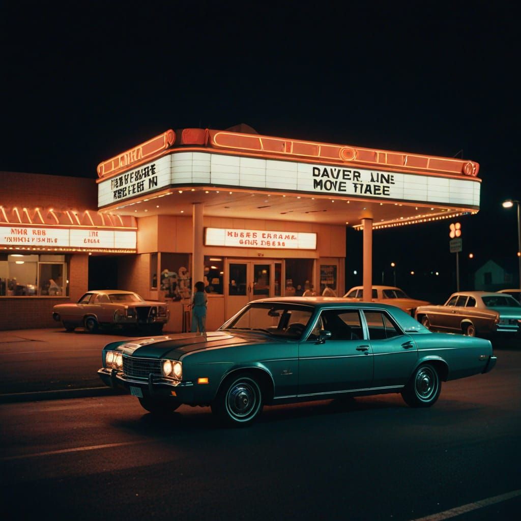 Vintage Car at 70s Drive-In Theater