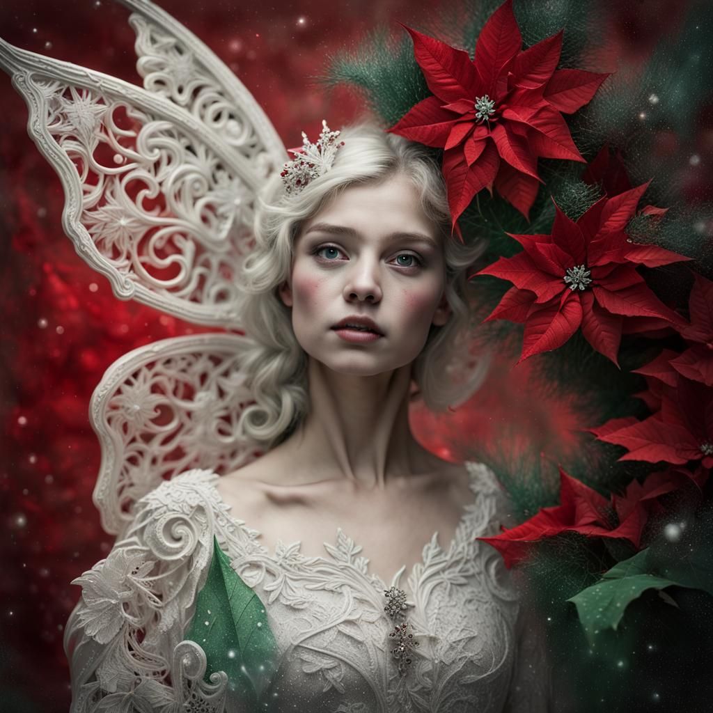 Christmas Fairy in Narnia with Lace and Red Moon