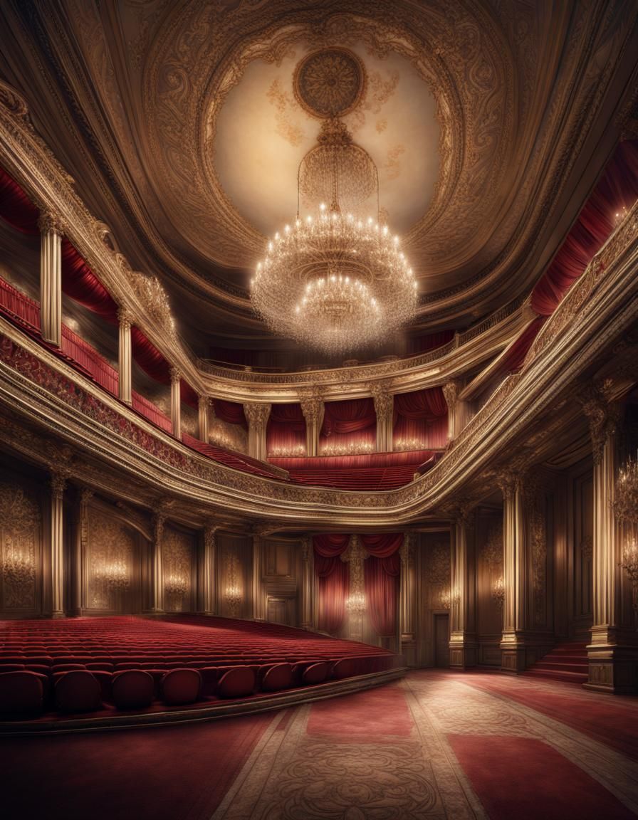 Elegant illustrations capturing the opulence of opera houses...