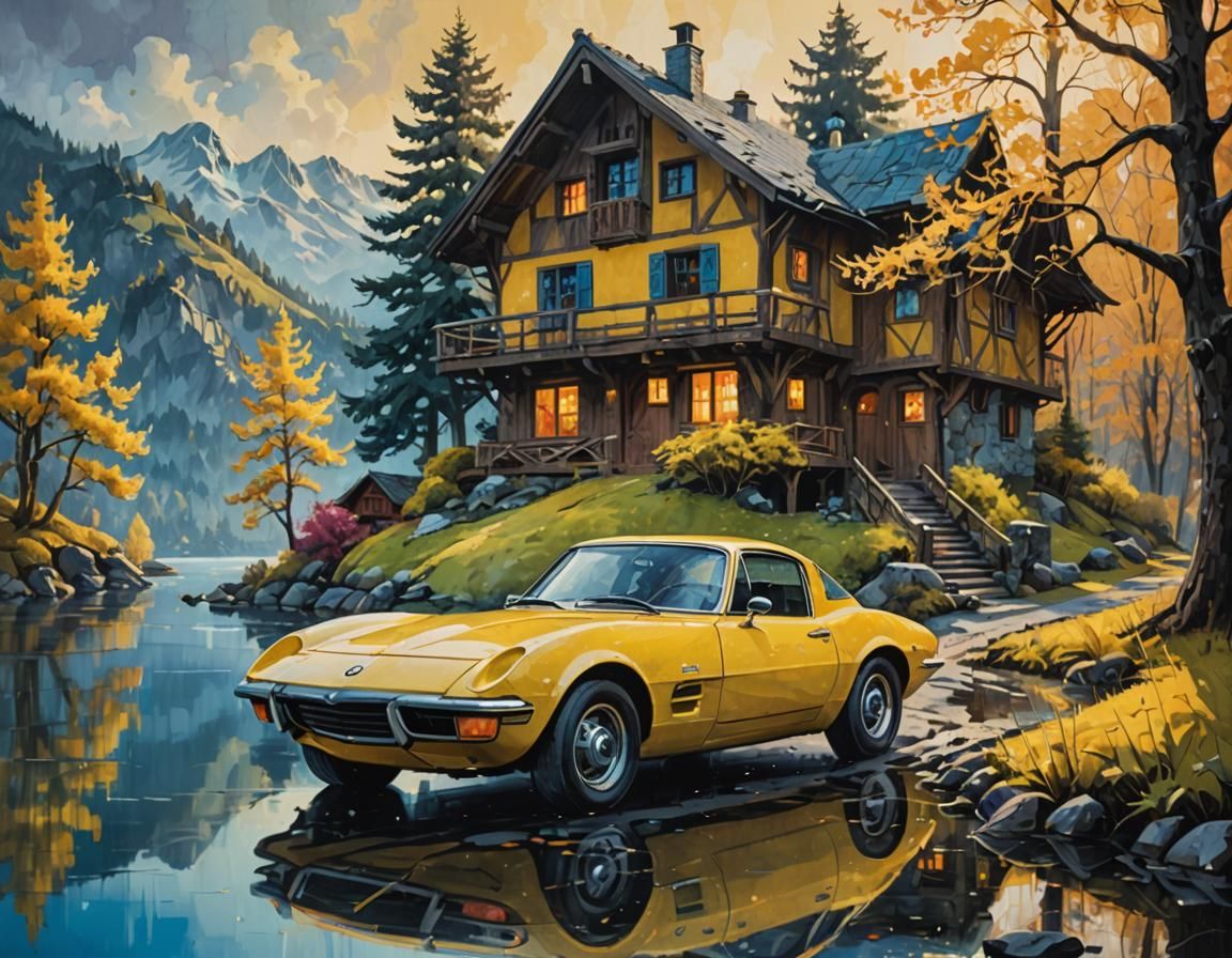 Vintage Opel GT Fantasy Acrylic Painting