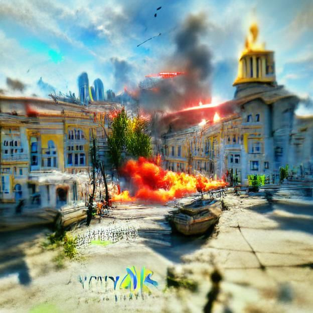 Ukraine City Under Attack: 8K Digital Illustration