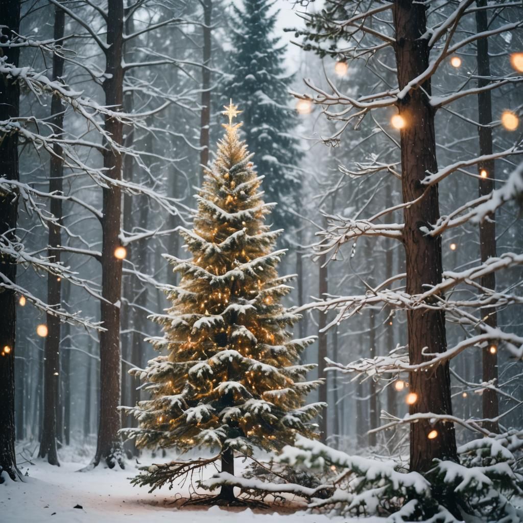 Magical Christmas Tree in Snowy Winter Wonderland