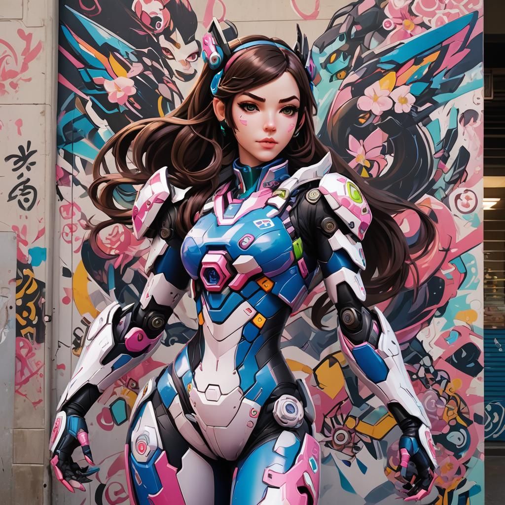 Anime Overwatch D.Va Street Art Portrait