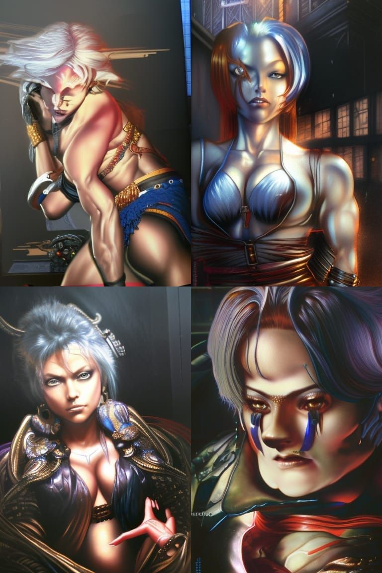 Beautiful female bodybuilder Lenda Murray as a The King of Fighters Video Game Character, Character Design and Illustrat...