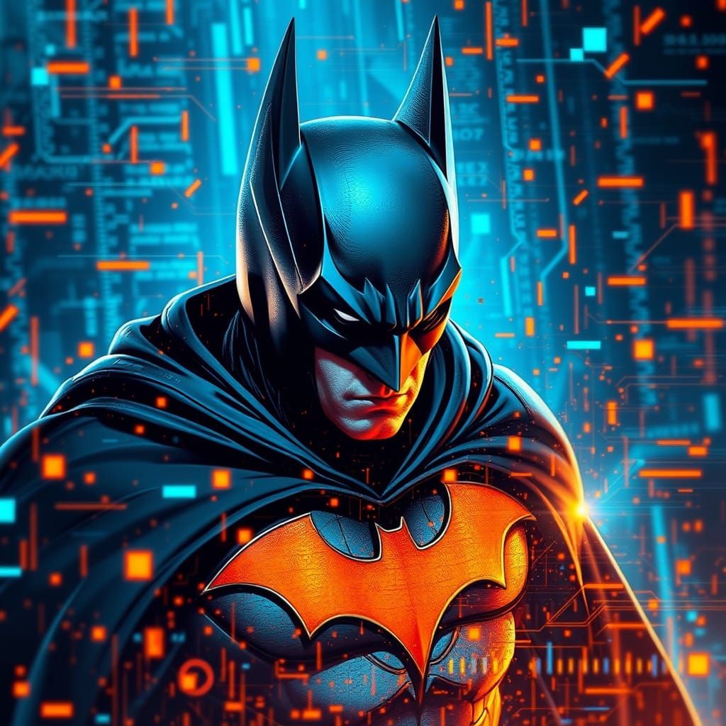 Cyberpunk Batman Amidst Digital Chaos