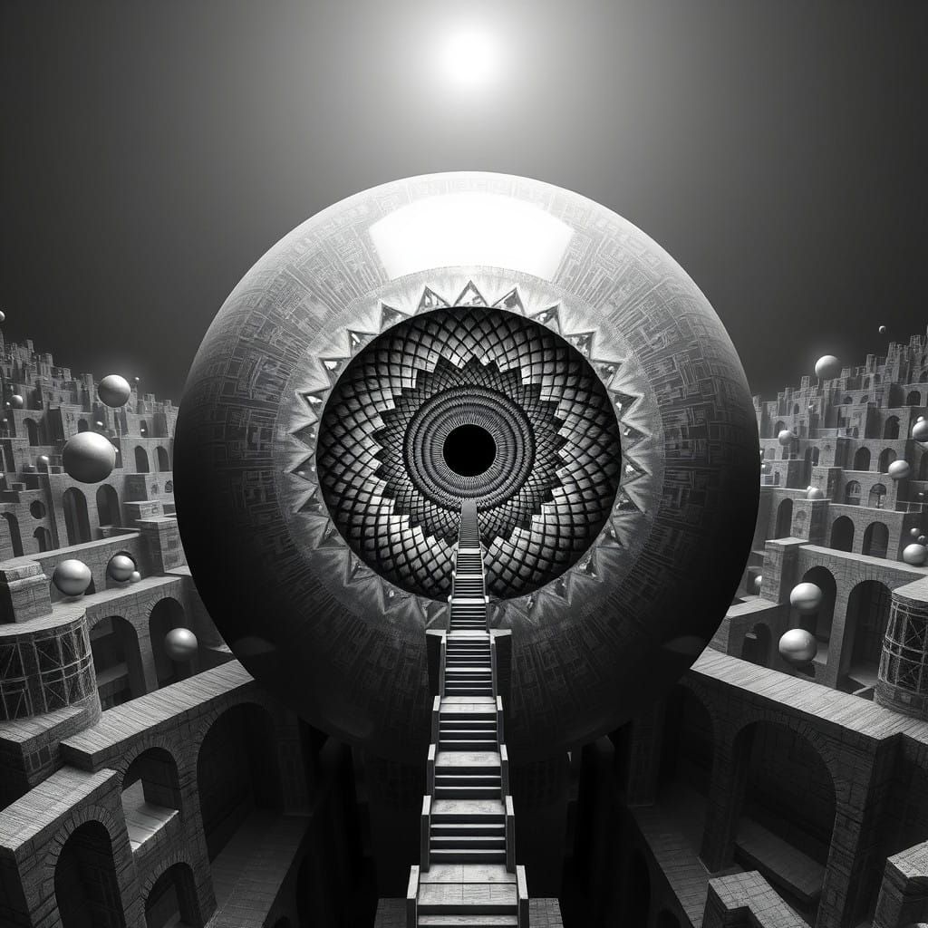 Intricate Monochromatic Masterpiece: A Kaleidoscopic Eyeball...