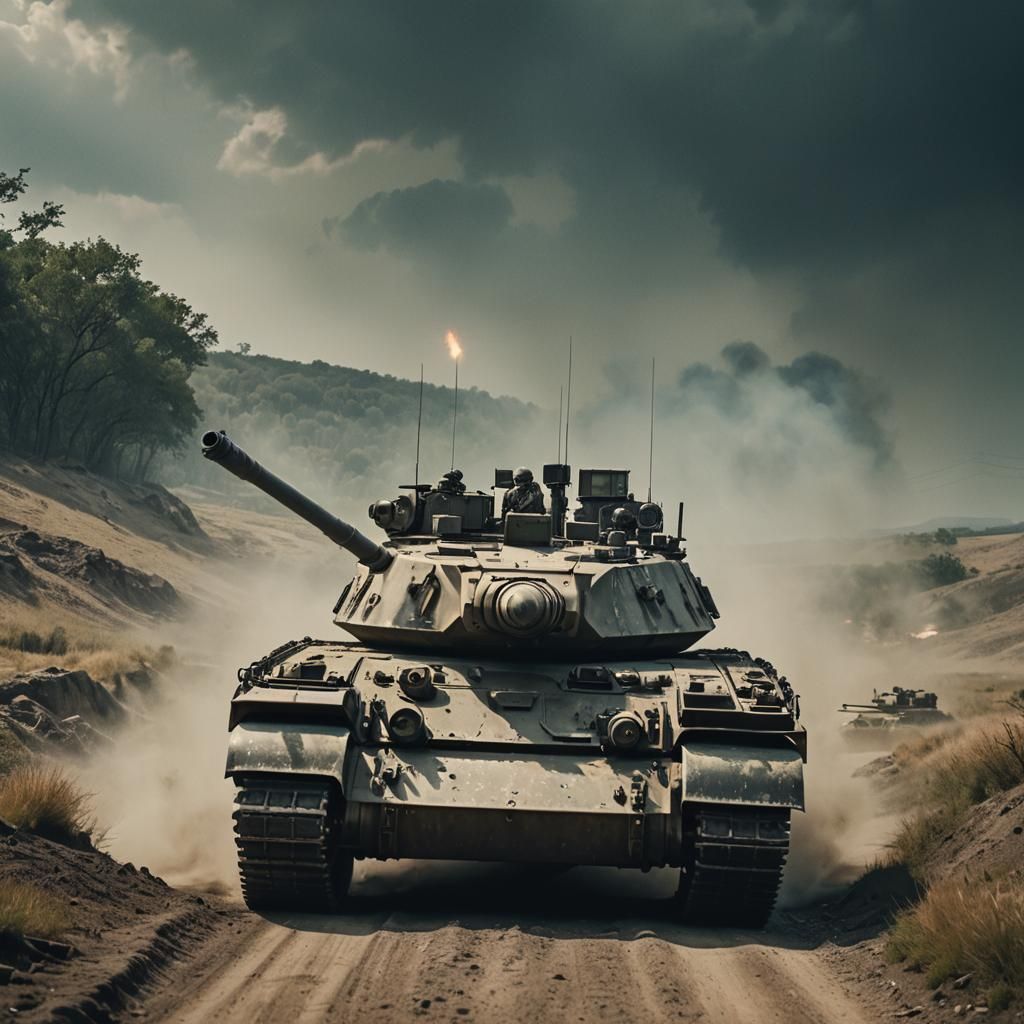 Cinematic Tank Film Still in Dramatic Lighting