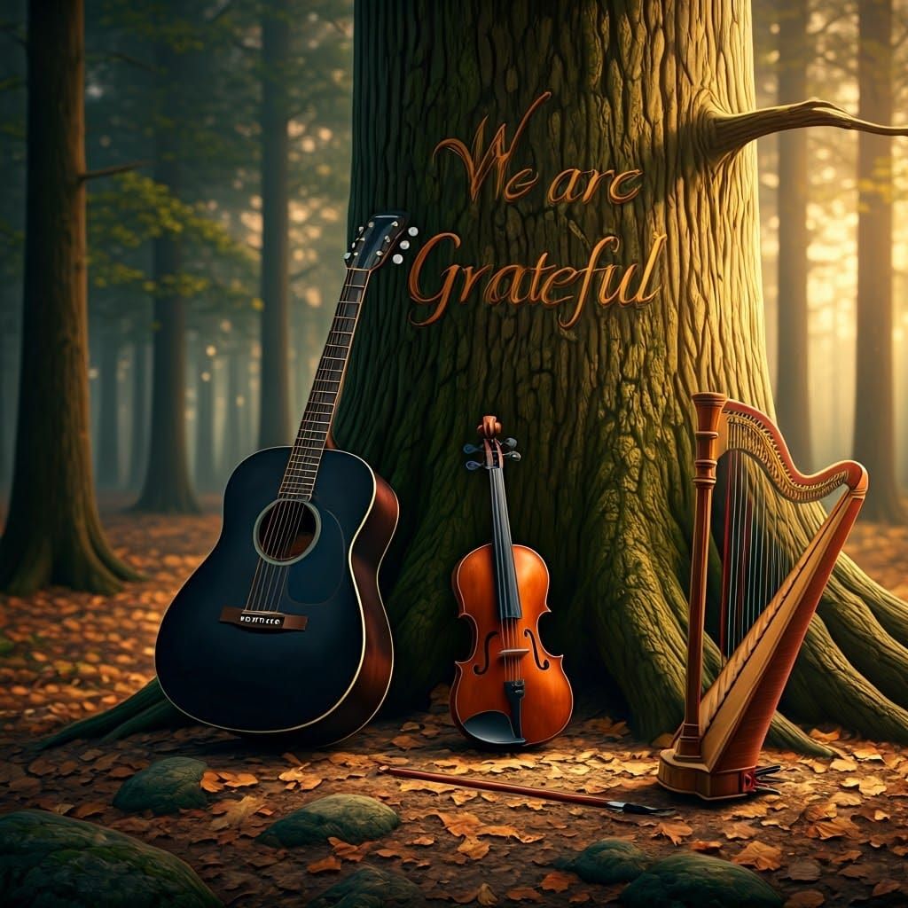 Forest Scene with Instruments in Sunlight
