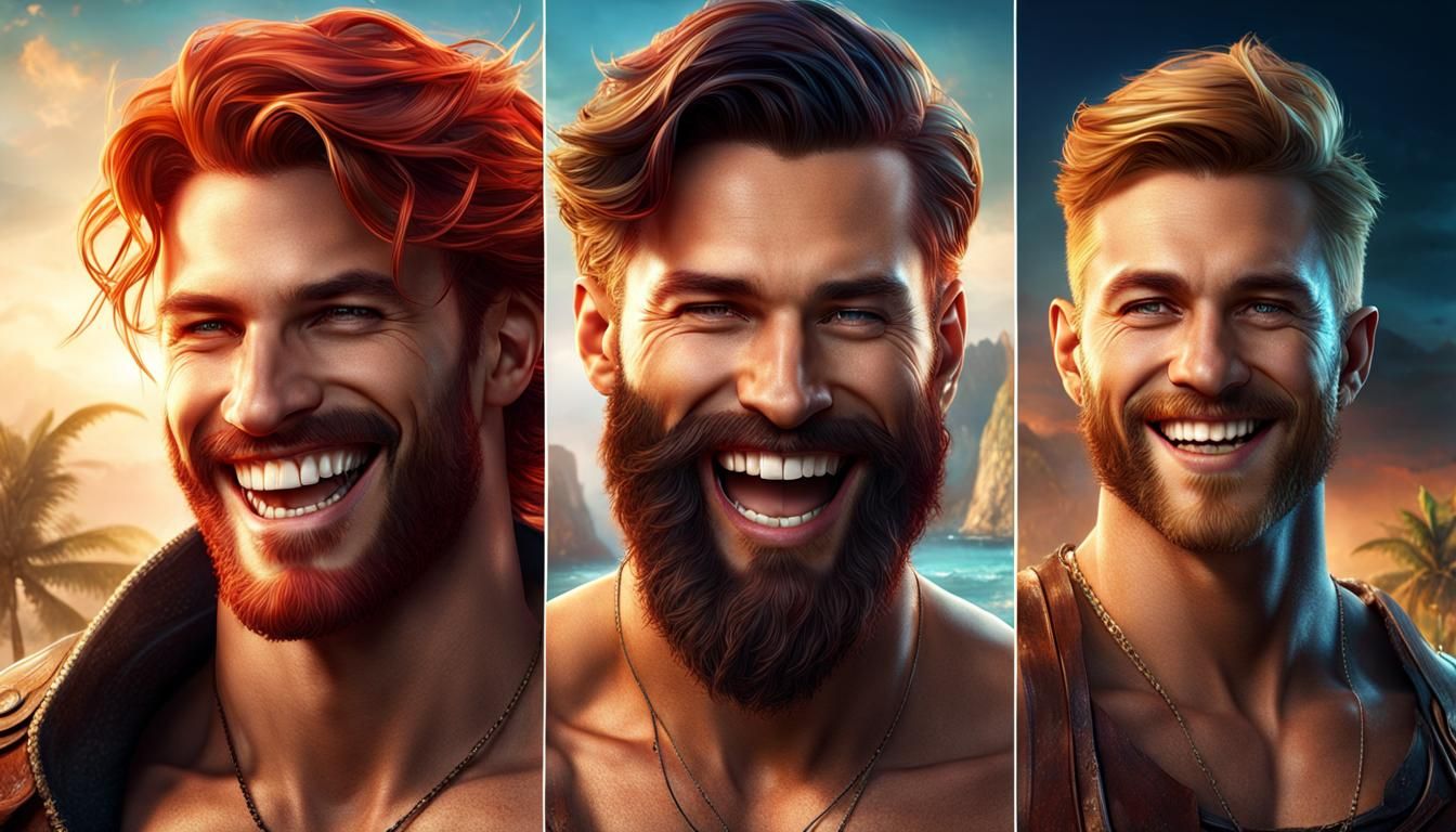 Three Handsome Men Smiling in Detailed Digital Art