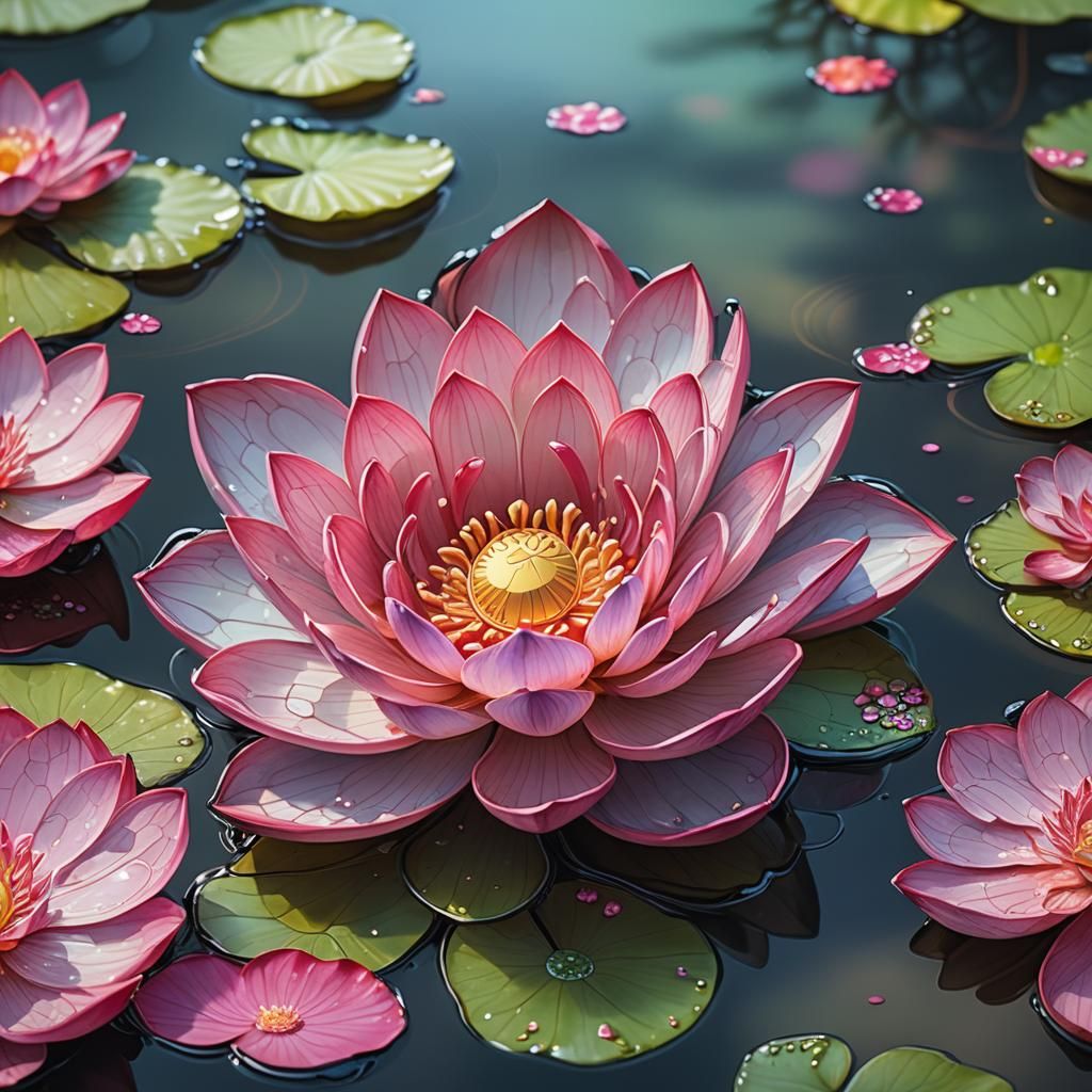 Glass Lotus Flower in Fantasy Wildlife Scenery
