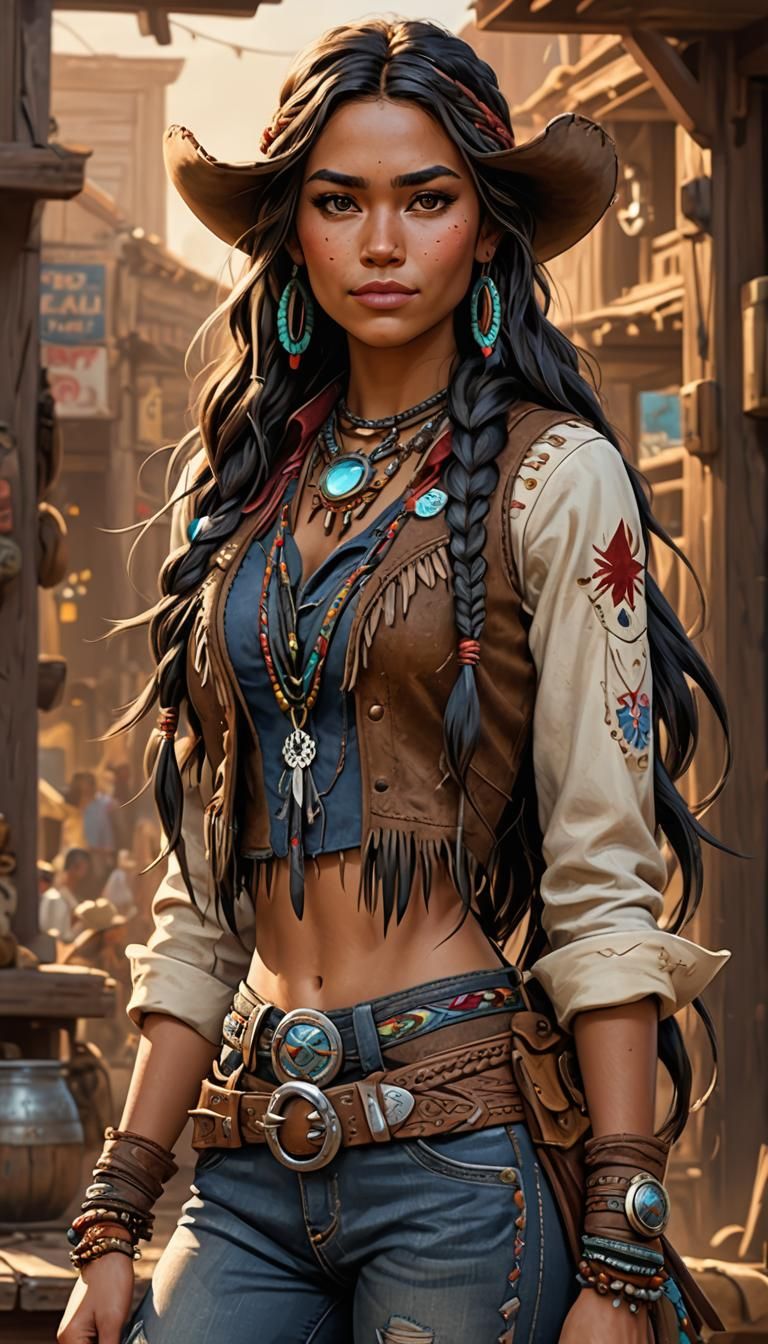 Stunning brunette woman with a dark tan in cowgirl clothing ...