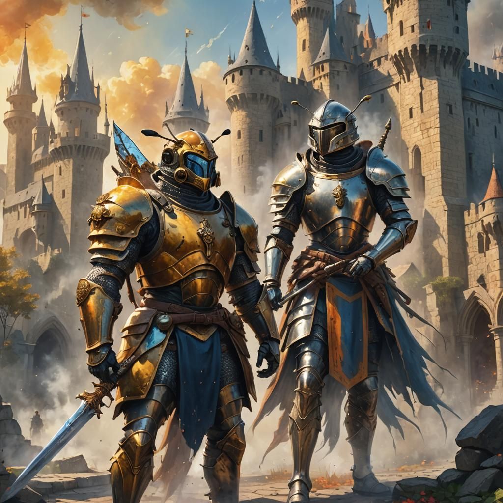 Honeybee Knight in Armor with Steed, Fantasy Art