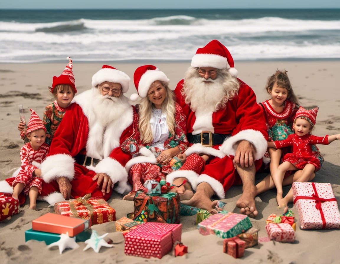 Santa and Mrs. Claus Relaxing on Tropical Beach