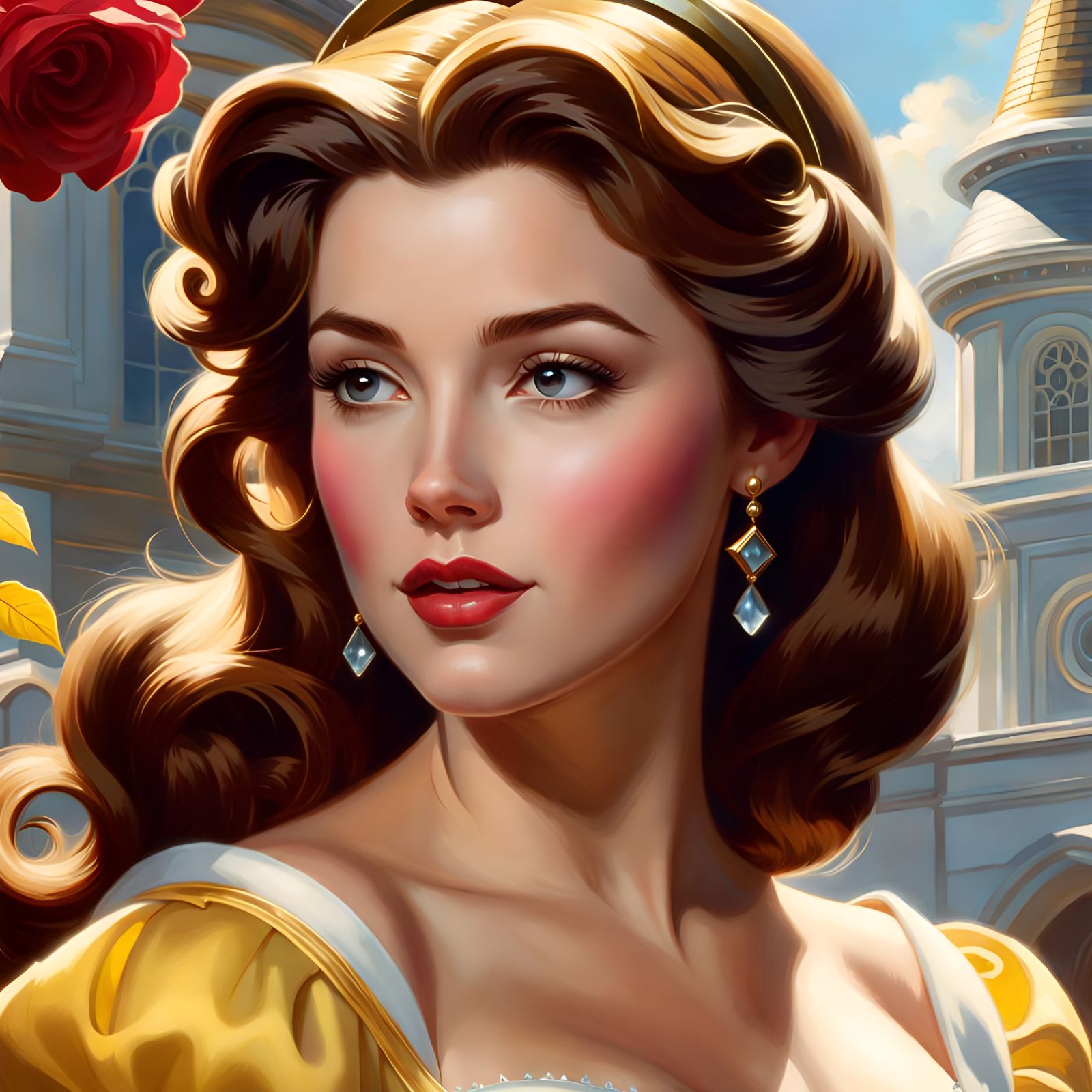 Princess Belle Portrait in Golden Age Style