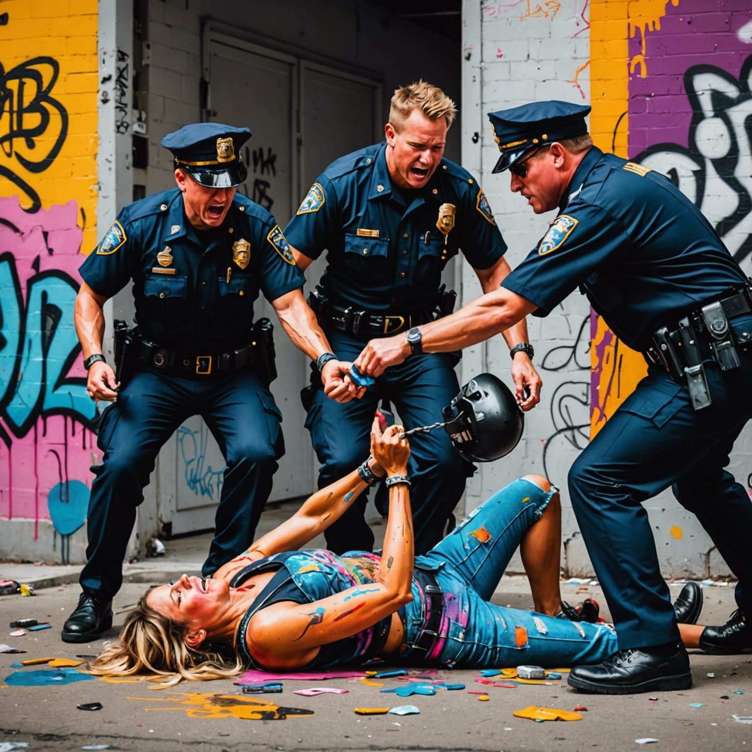 Police Arrest Drunk Woman: Graffiti Street Art