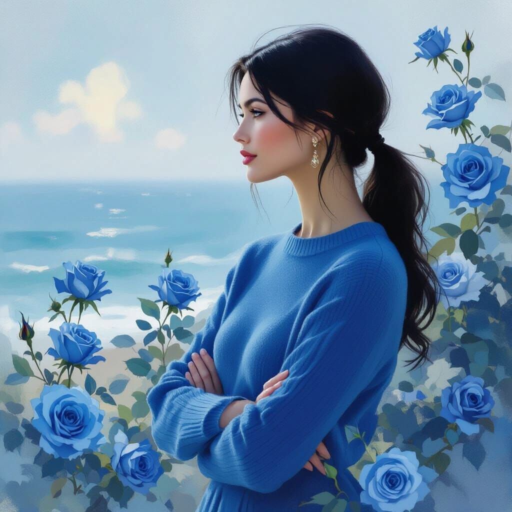 Dreamy French Woman Portrait in Blue Tones