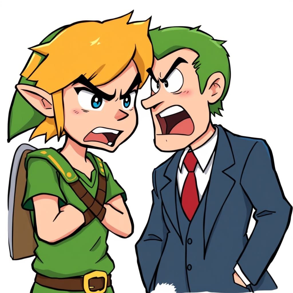 Cartoon Link Confronts Angry Businessman