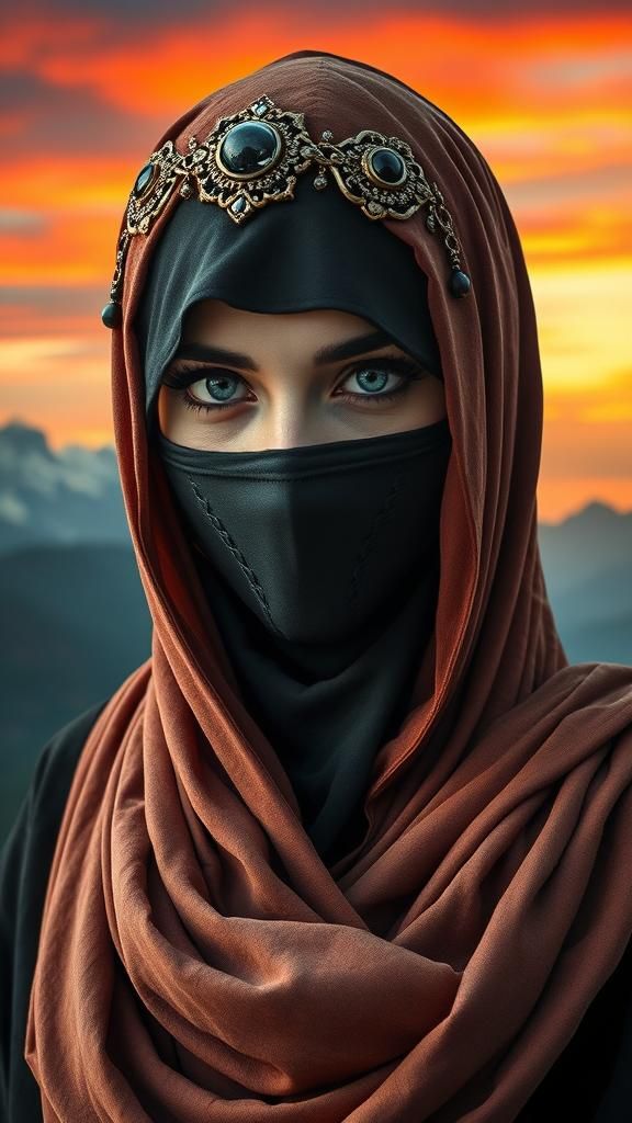 Beautiful attractive veiled pirate Gothic woman with amazing...