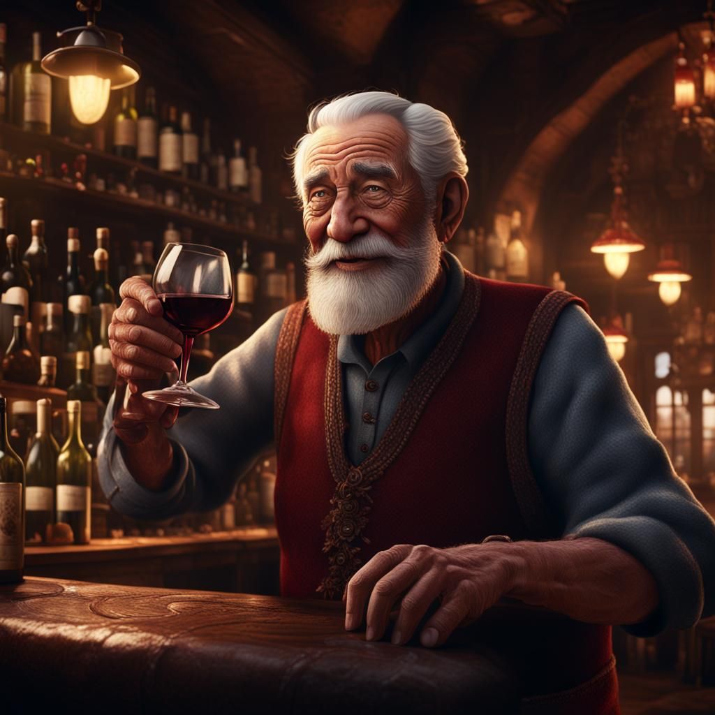 Happy Old Man Enjoying Wine: Matte Painting
