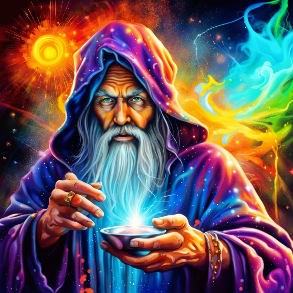Hyperdetailed Wizard Conjuring Spell in Digital Art