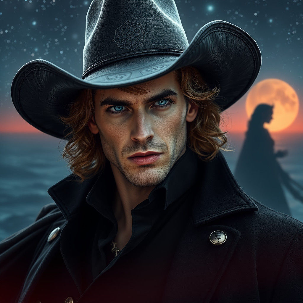 Vampire King in Cowboy Hat in Starry Expanse
