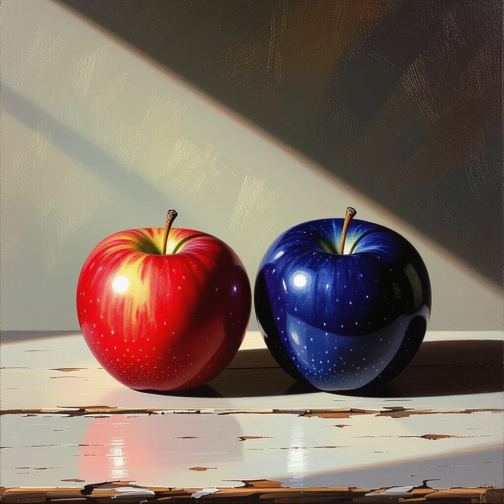 Baroque Still Life: Red and Blue Apples