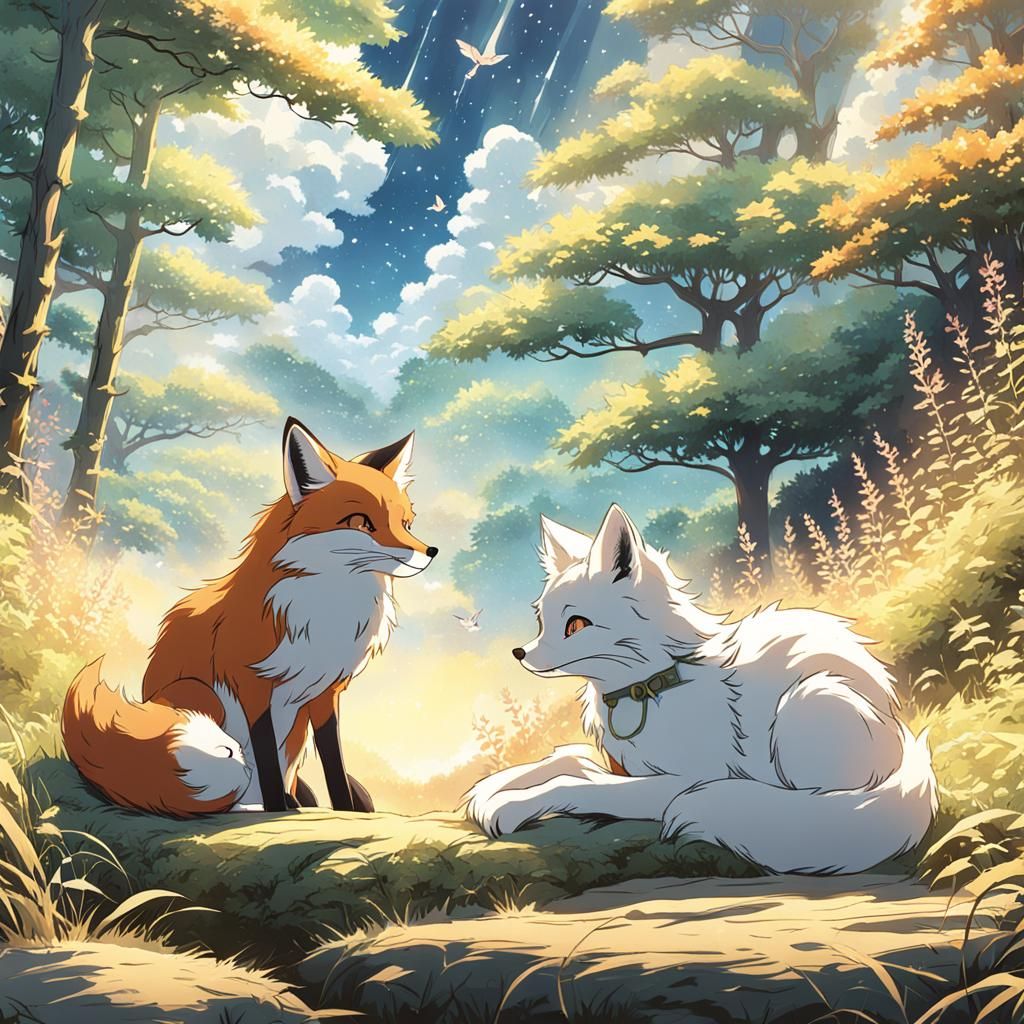 Magical Friendship: Fox and Cat in Anime Style