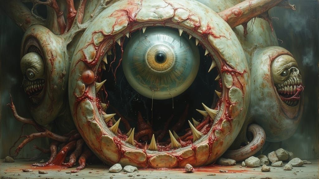 Menacing Biomechanical Eyeball with Toothy Grin