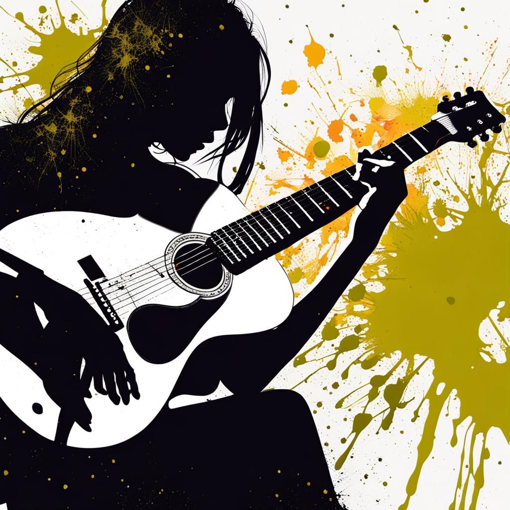 Girl Playing Guitar as Ink Splatter Art