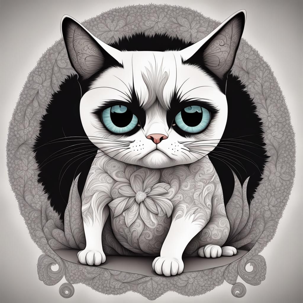 Grumpy Cat Cuddling Fairy in Abstract Fractal Art