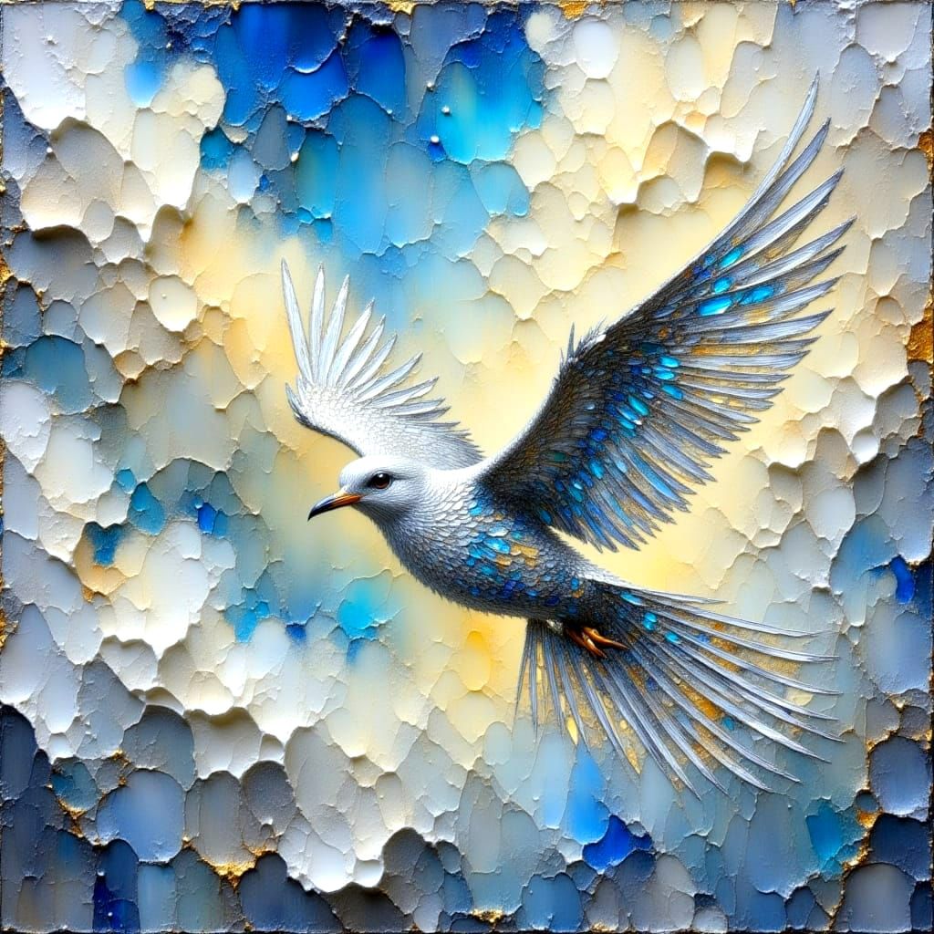 Impasto Skybird with Silver Wings