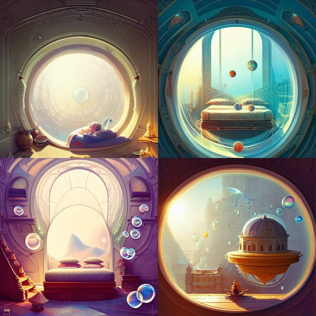 Impossible Apartment Bedroom with Dome Window in Isometric V...