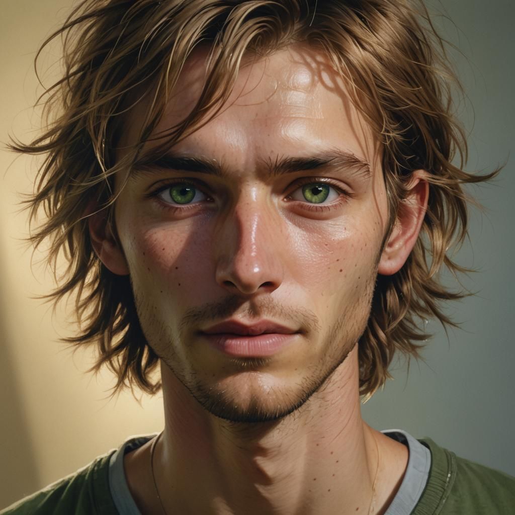 Hyperrealistic Portrait of a Slender College Student