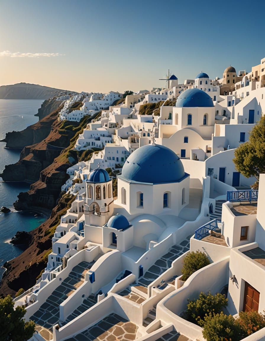 Santorini Greece in Vibrant Oil Painting Style